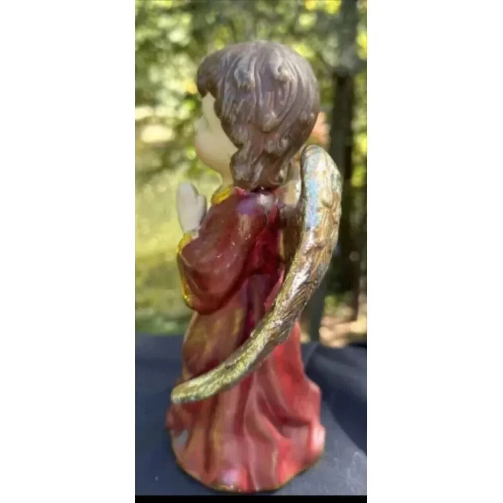 Vintage Hand Painted Ceramic Musical Angel Plays Hark The Harold Angel Sing 9